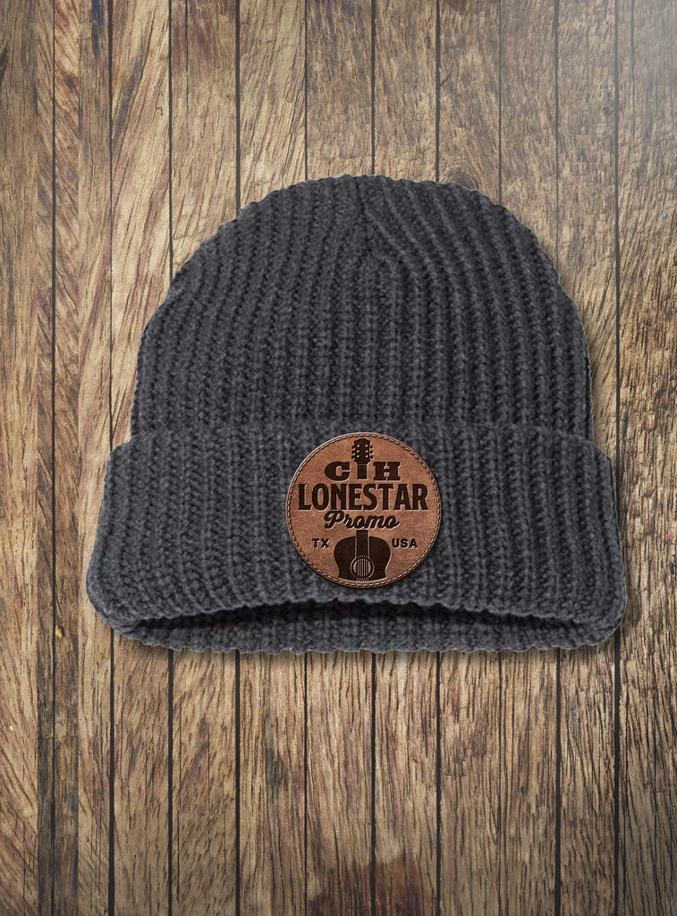 Leather Patch Beanie Hat